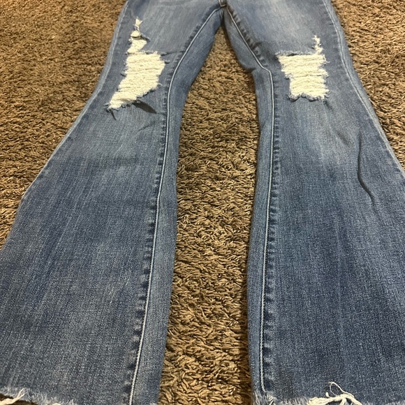 Judy Blue Distressed Flare Jeans in Classic Blue - Picture 2 of 5
